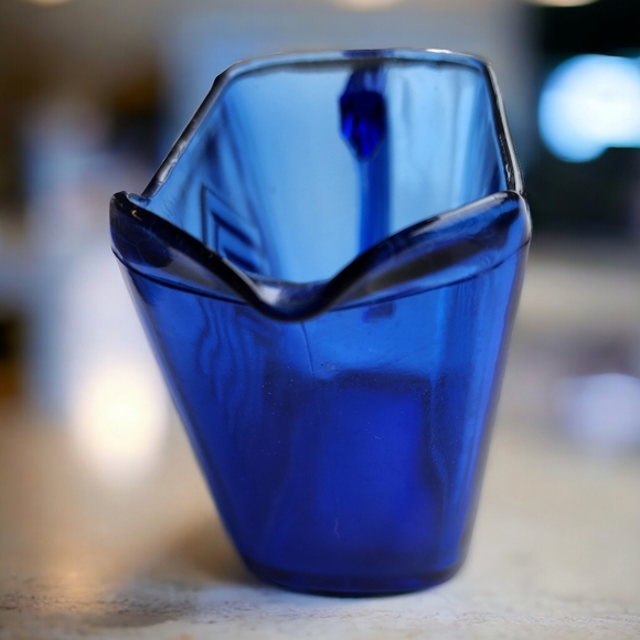 Vintage Hazel Atlas Chevron Cobalt Blue Pitcher 12 oz - Picture 4 of 5